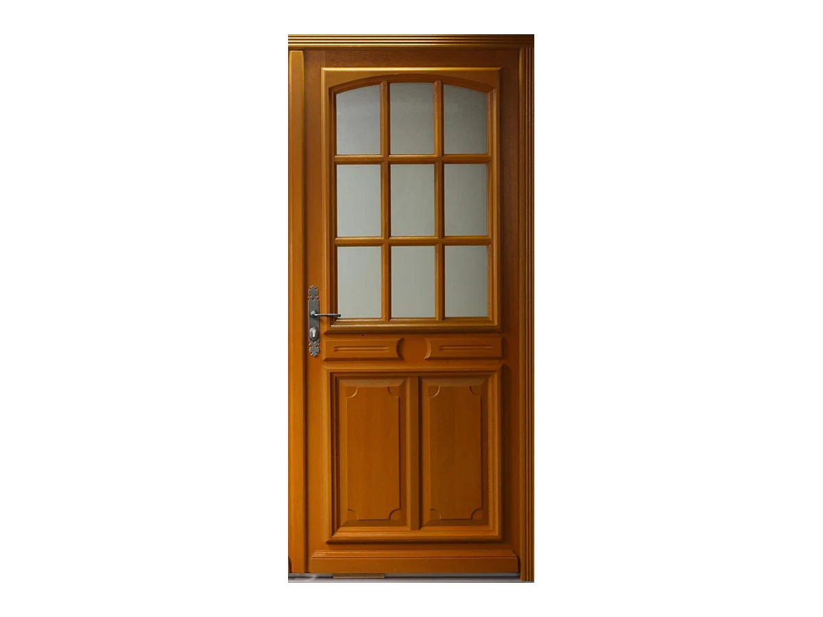 Porte D'Entrée Bois Vitrée, Marine, H,215Xl,90  P, Droit Côtes Tableau