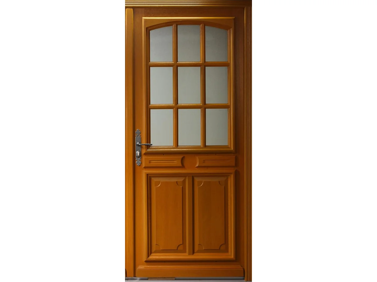 Porte D'entrée Bois Vitrée Marine, H.215xl.90 Côte Tableau P.droit Gd Menuiseries