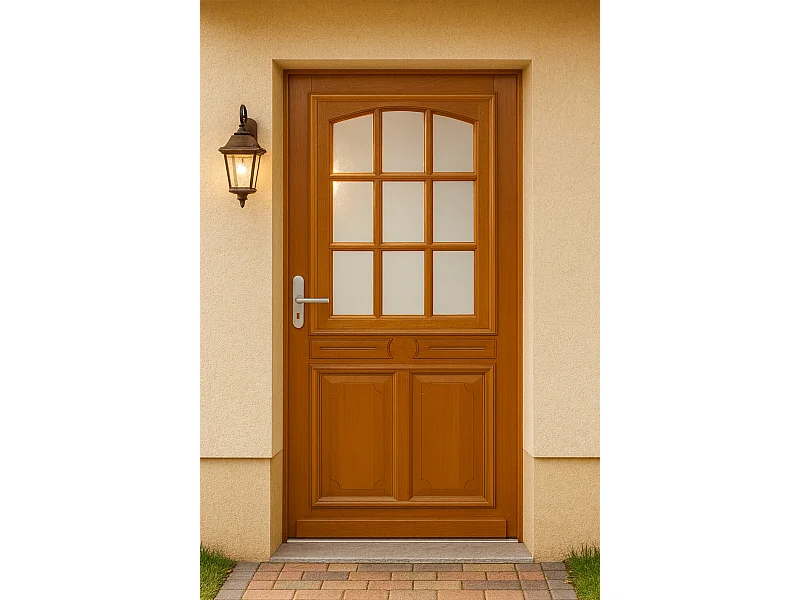 Porte d'entree Bois vitree, Marine, H,215xl,90 p, droit Cotes Tableau