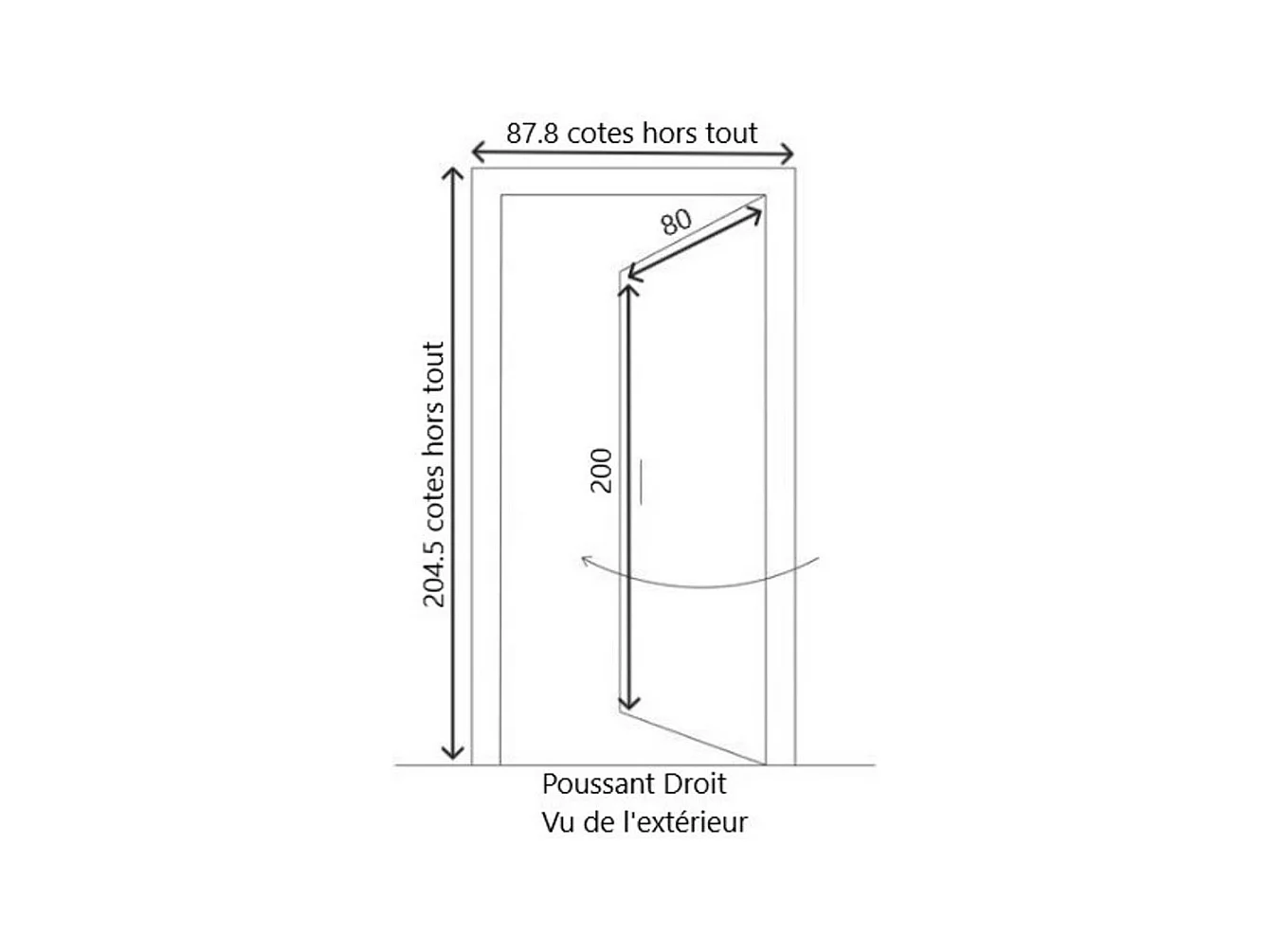 Porte d'entree Bois vitree, Mathis, H,200xl,80  p, droit Cotes Tableau