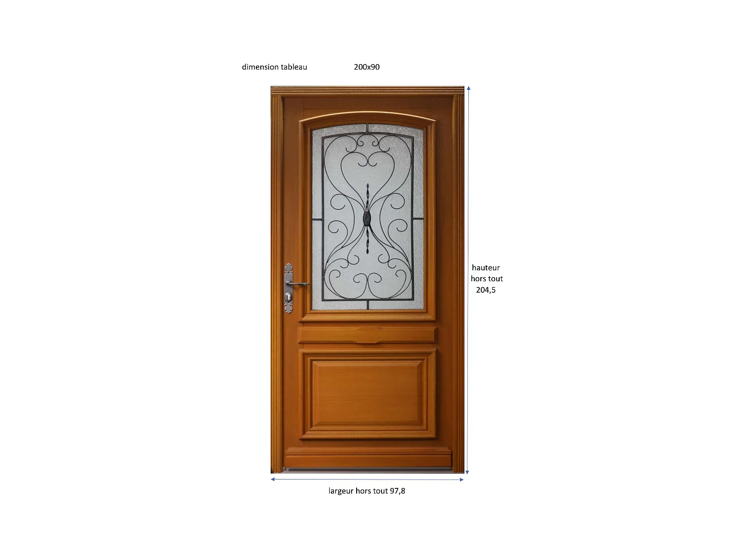 Porte d'entree Bois vitree, Mathis, H,200xl,80  p, droit Cotes Tableau