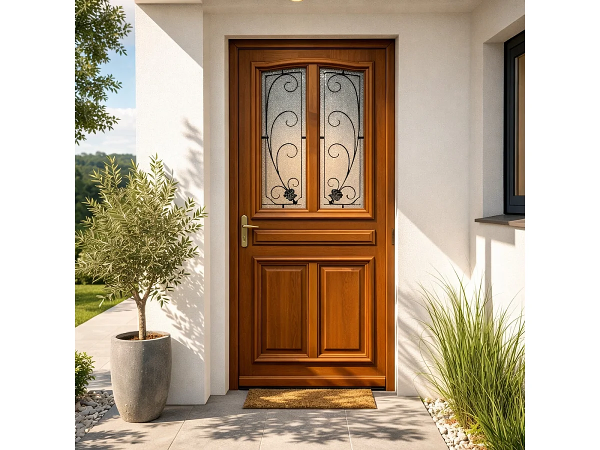 Porte D'entrée Bois Vitrée Mathis, H,200xl,80 Côte Tableau P.droit Gd Menuiseries