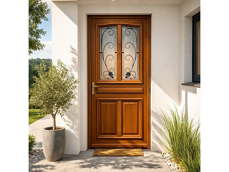 Porte D'entrée Bois Vitrée Mathis, H,200xl,80 Côte Tableau P.droit Gd Menuiseries