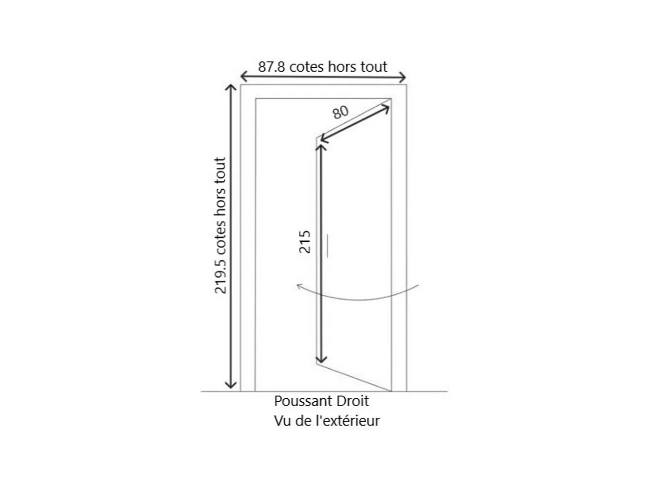 Porte d'entree Bois vitree, Marine, H,215xl,80  p, droit Cotes Tableau