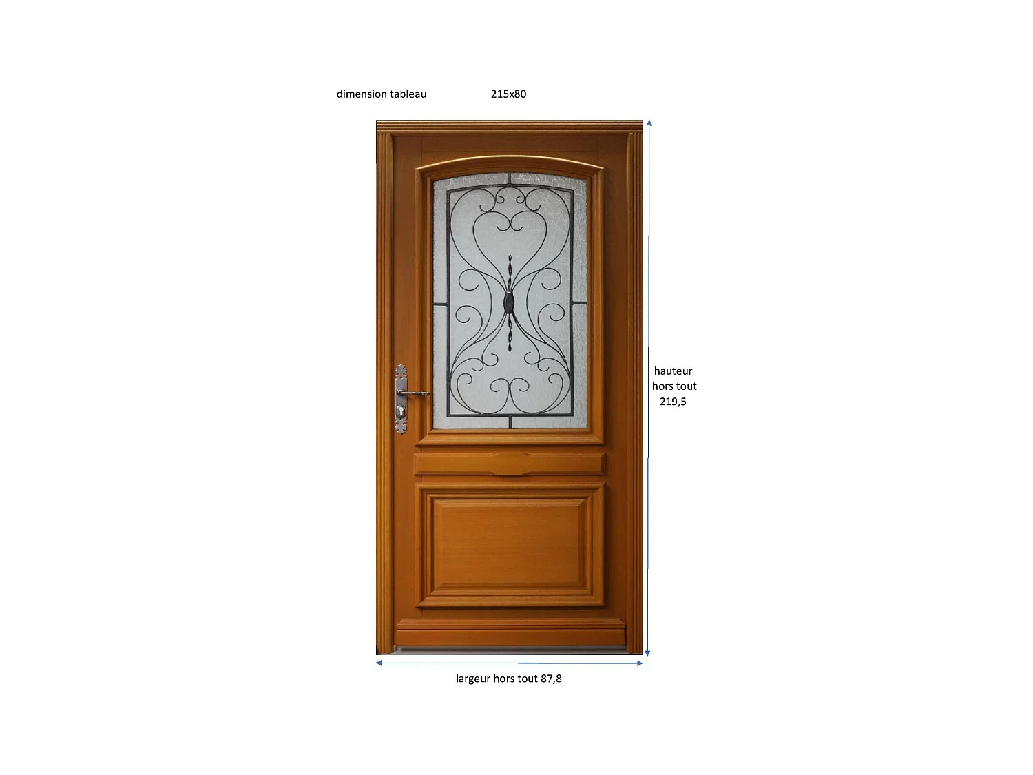 Porte d'entree Bois vitree, Marine, H,215xl,80  p, droit Cotes Tableau