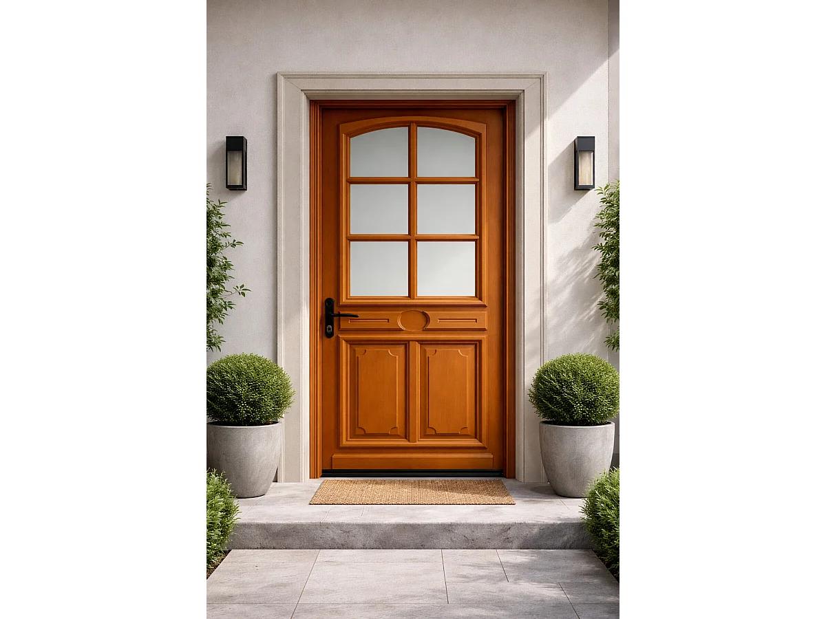 Porte D'entrée Bois Vitrée Marine, H215 X L80 Cm Côte Tableau P.droit Gd Menuiseries