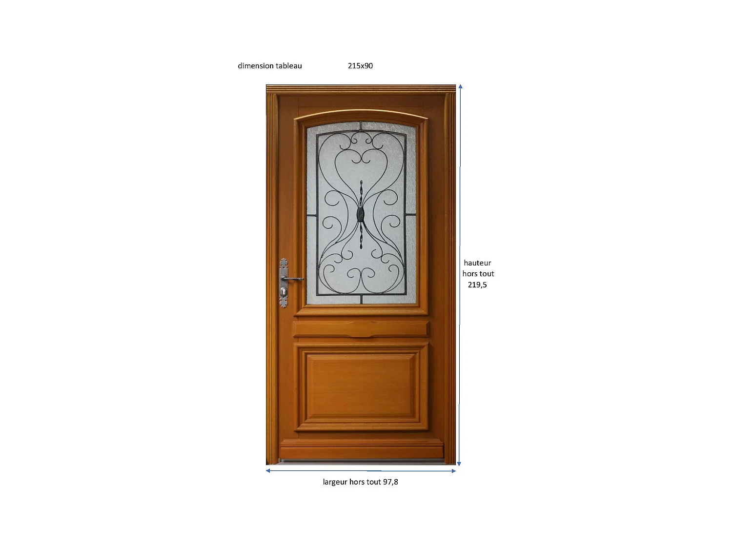 Porte d'entree Bois vitree, Manon, H,200xl,90  p, droit Cotes Tableau