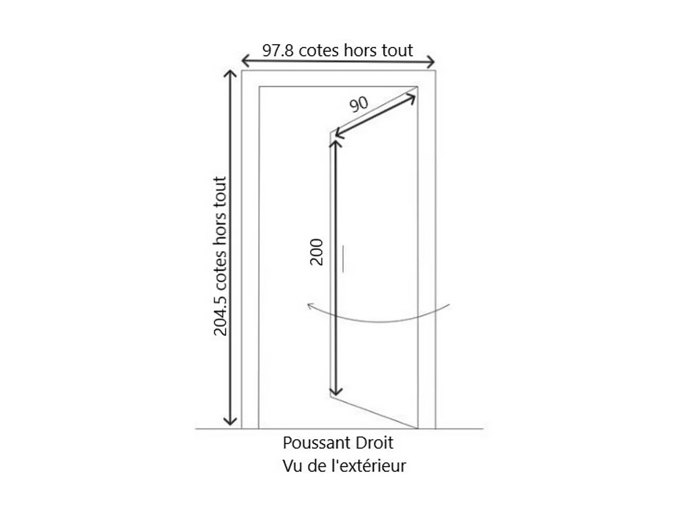 Porte d'entree Bois vitree, Manon, H,200xl,90 p, droit Cotes Tableau