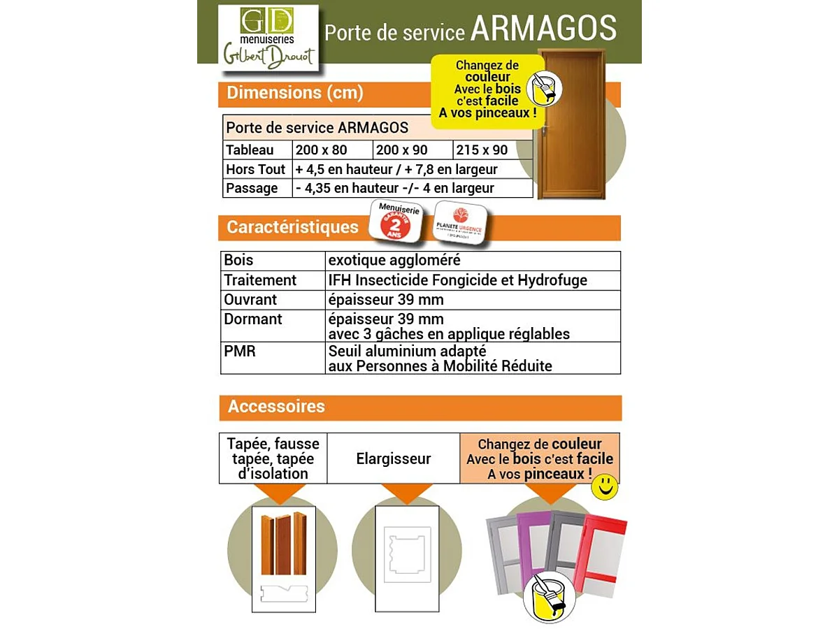 Puerta de servicio de madera Armagos 200X80 Empuje a la derecha (Dimensiones de la mesa) sin manilla