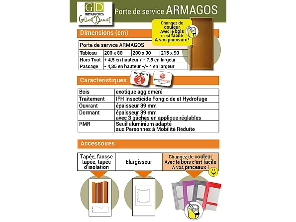 Puerta de servicio de madera Armagos 200X90 empuje izquierdo (Dimensiones de la mesa) sin manilla