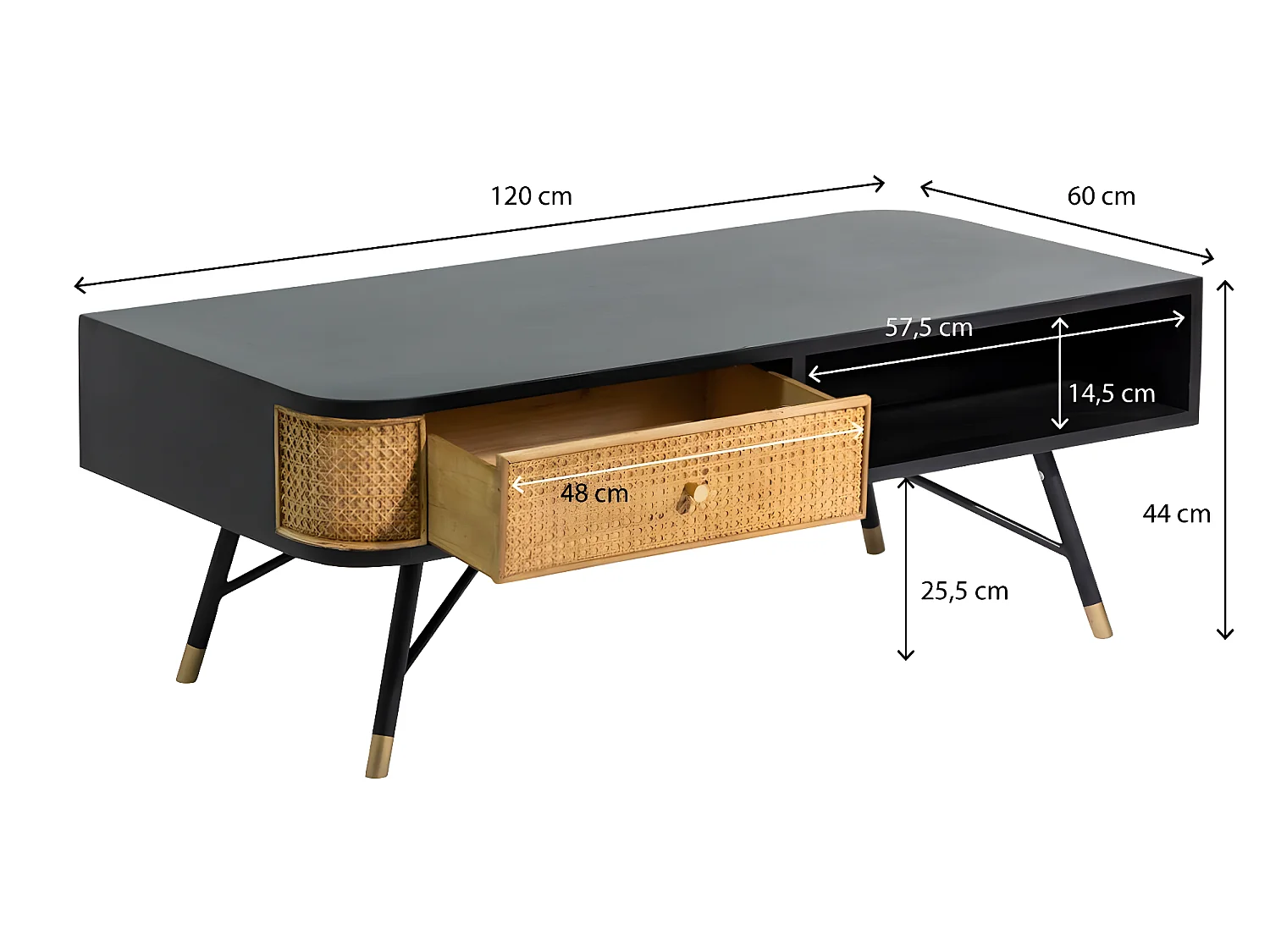 Table basse en cannage et métal Volterra