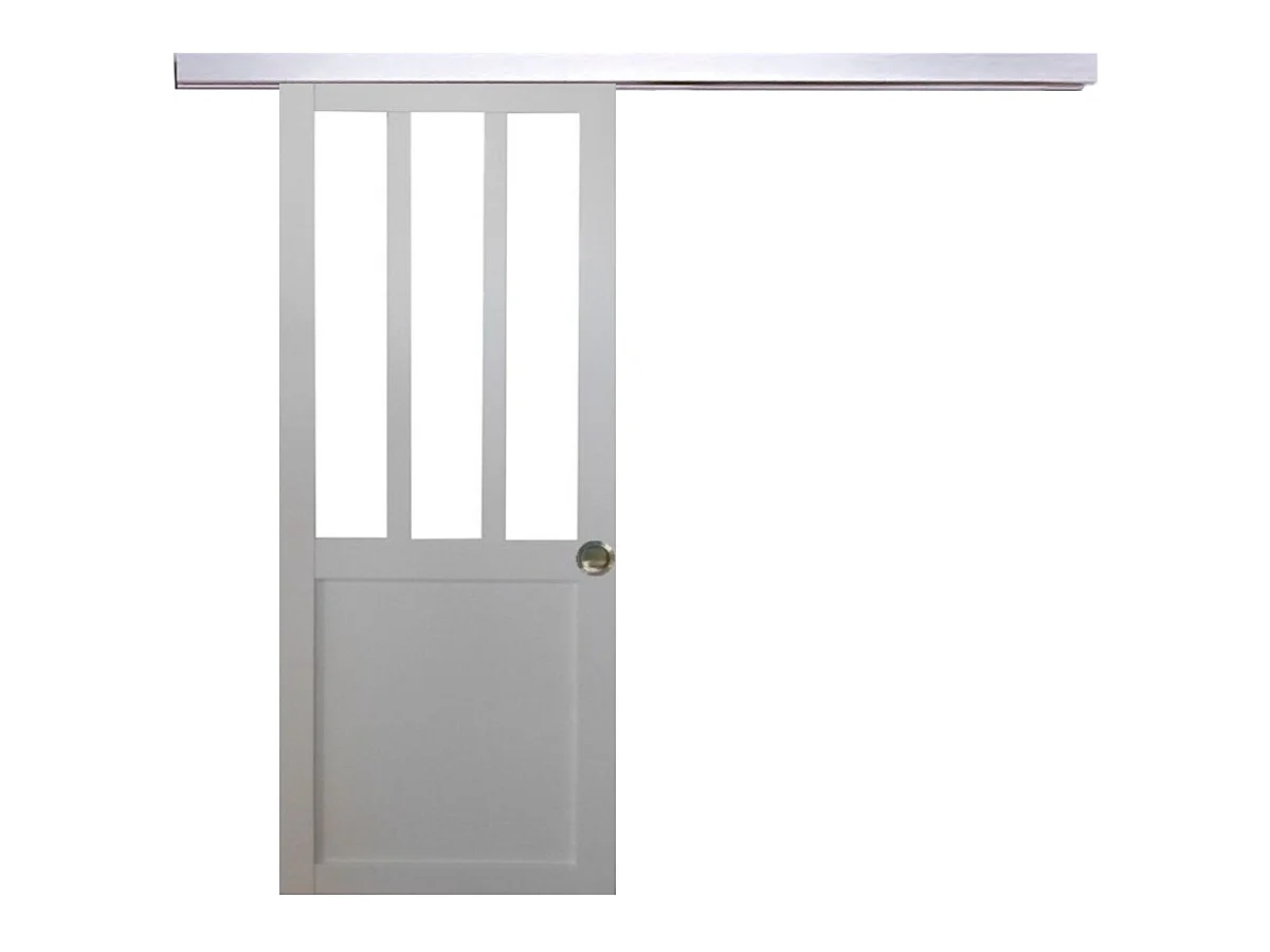 Porte Coulissante Atelier Blanc H204 X L93 + Rail Alu Et Coquilles Gd Menuiseries