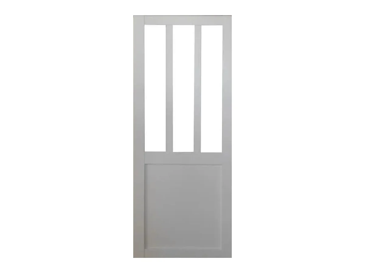 Porte Coulissante Atelier Blanc H204 X L93 + Rail Alu Et Coquilles Gd Menuiseries