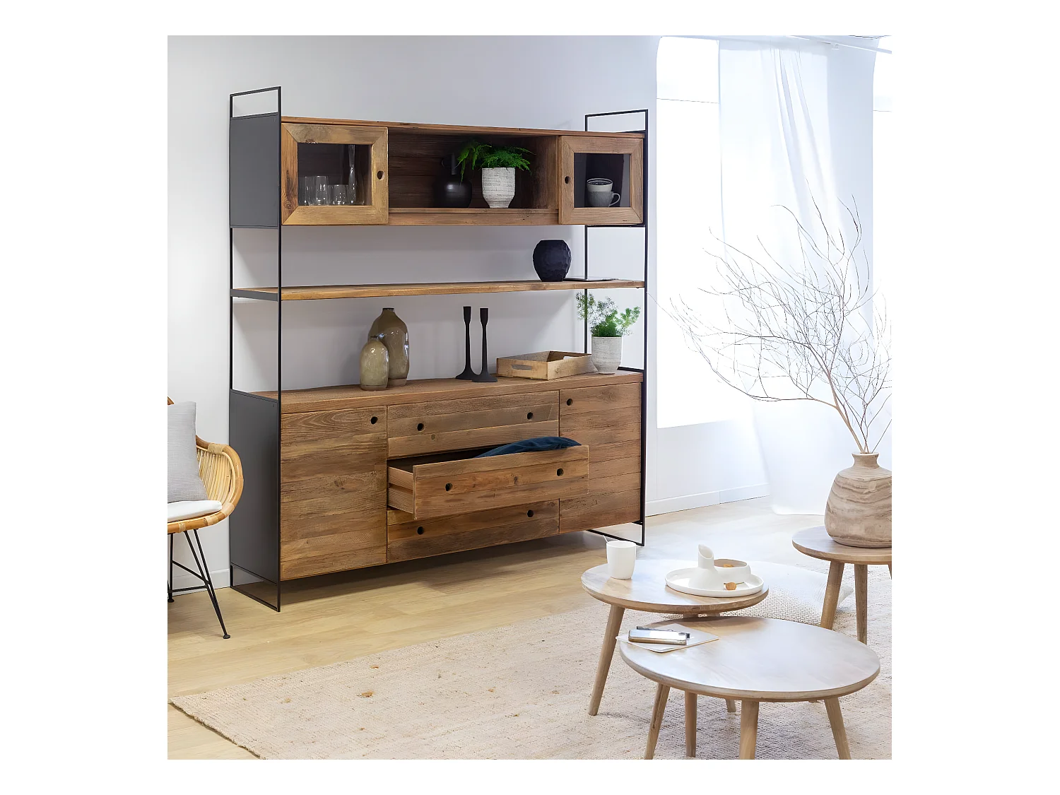 Vaisselier en bois recyclé 190cm Blaise