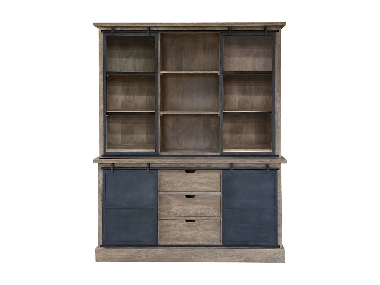 Vaisselier en bois de manguier brossé et métal gris Helsinki