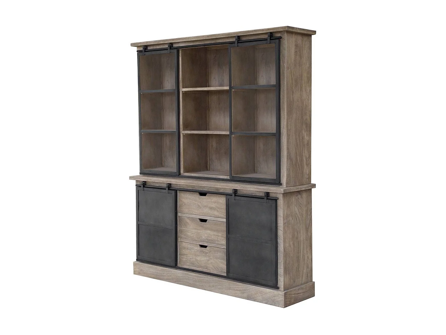 Vaisselier en bois de manguier brossé et métal gris Helsinki