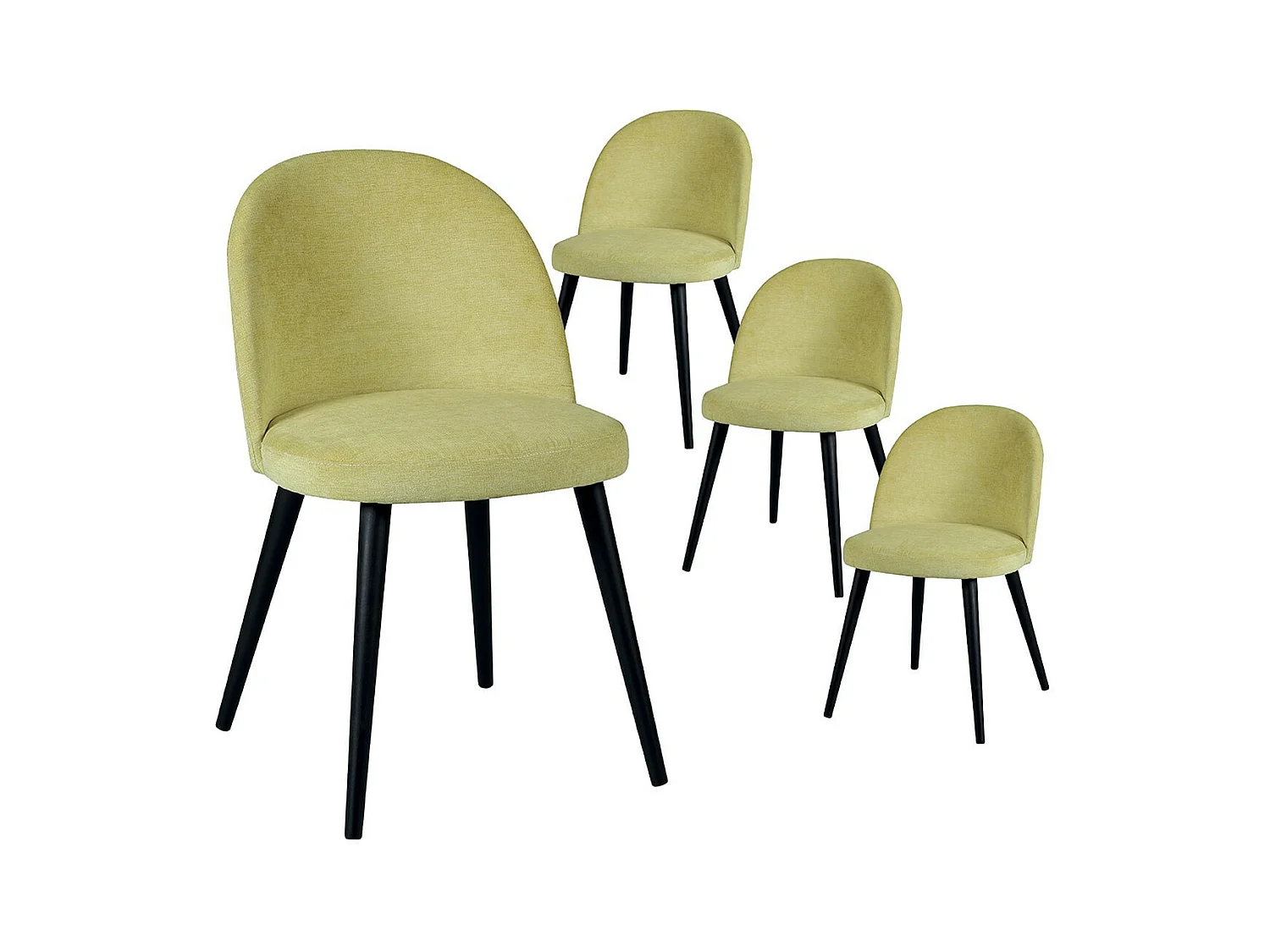 MOLLY - Lot de 4 Chaises Tissu Jaune Piètement Bois Massif