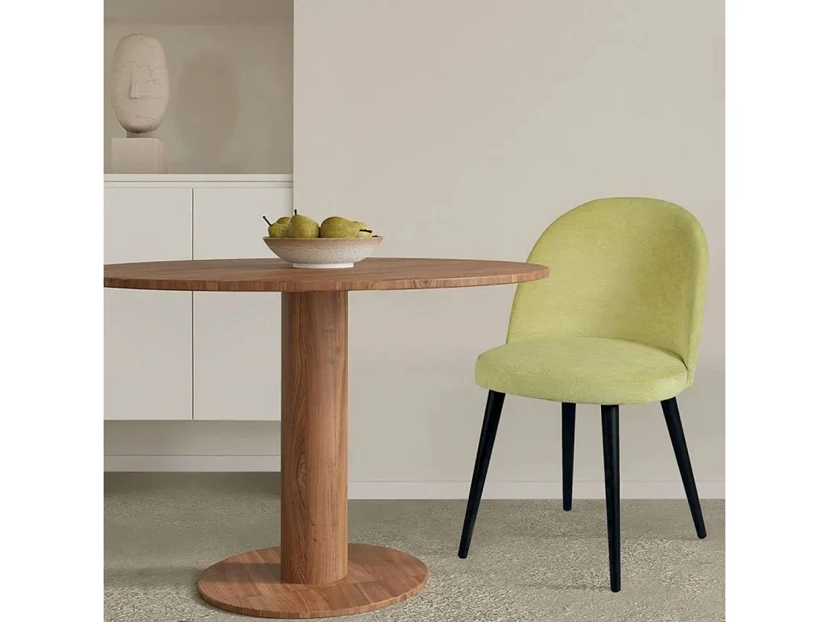 MOLLY - Lot de 4 Chaises Tissu Jaune Piètement Bois Massif