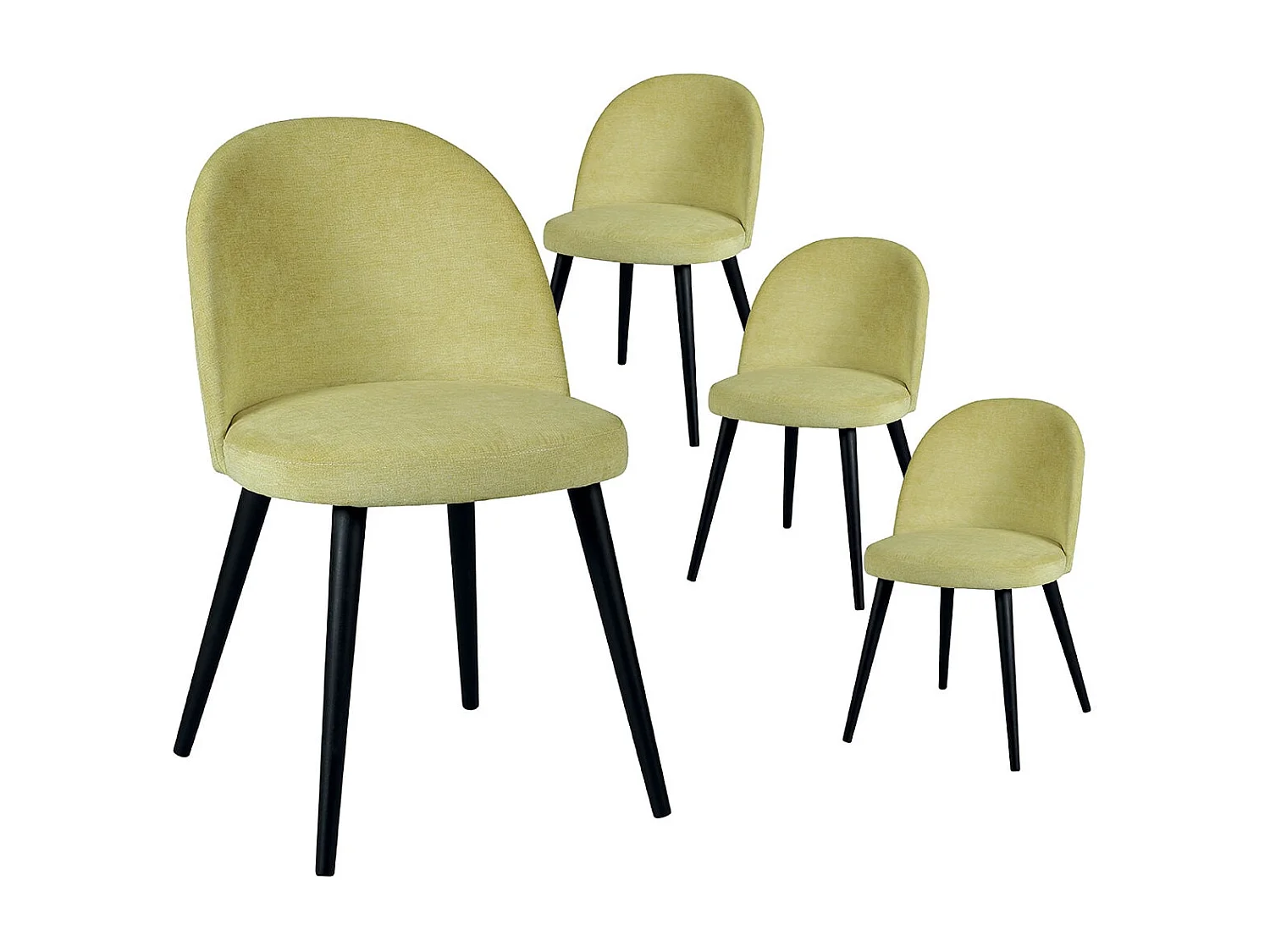 MOLLY - Lot de 4 Chaises Tissu Jaune Piètement Bois Massif