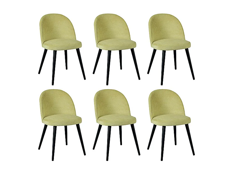 MOLLY - Lot de 6 Chaises Tissu Jaune Piètement Bois Massif