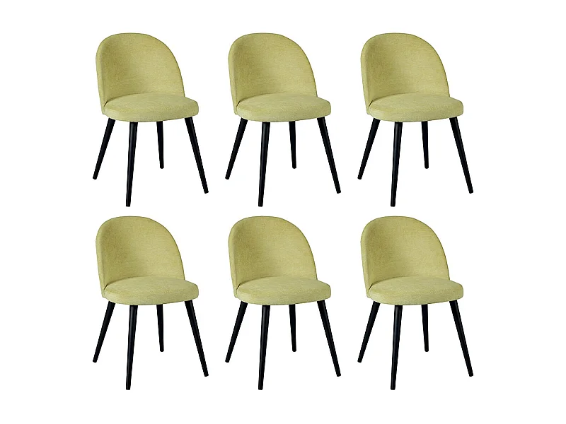 MOLLY - Lot de 6 Chaises Tissu Jaune Piètement Bois Massif
