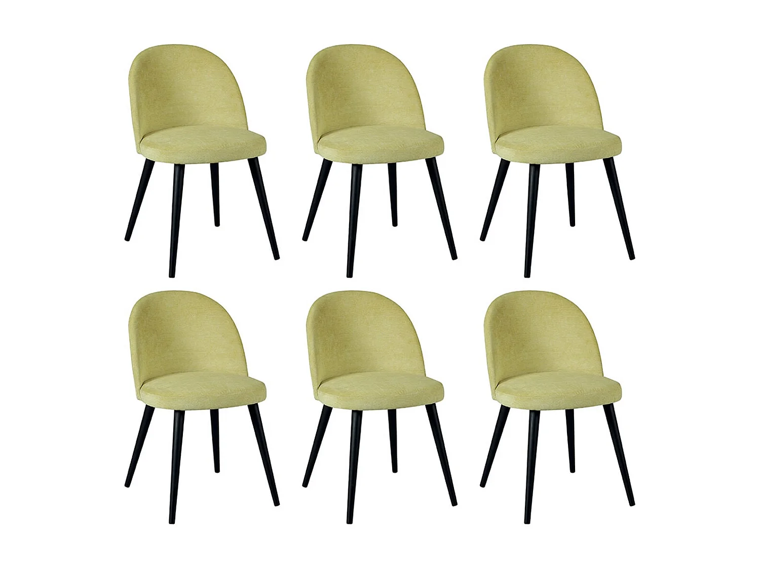 MOLLY - Lot de 6 Chaises Tissu Jaune Piètement Bois Massif