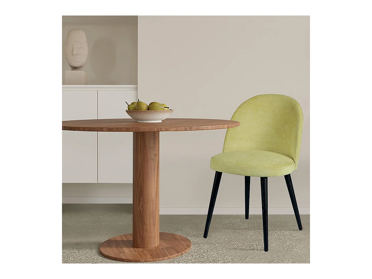 MOLLY - Lot de 2 Chaises Tissu Jaune Piètement Bois Massif