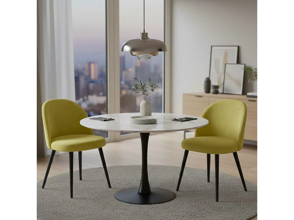 MOLLY - Lot de 2 Chaises Tissu Jaune Piètement Bois Massif