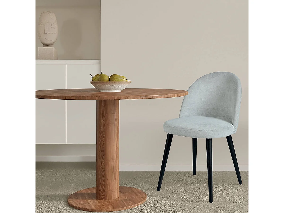 MOLLY - Lot de 2 Chaises Tissu Gris Piètement Bois Massif