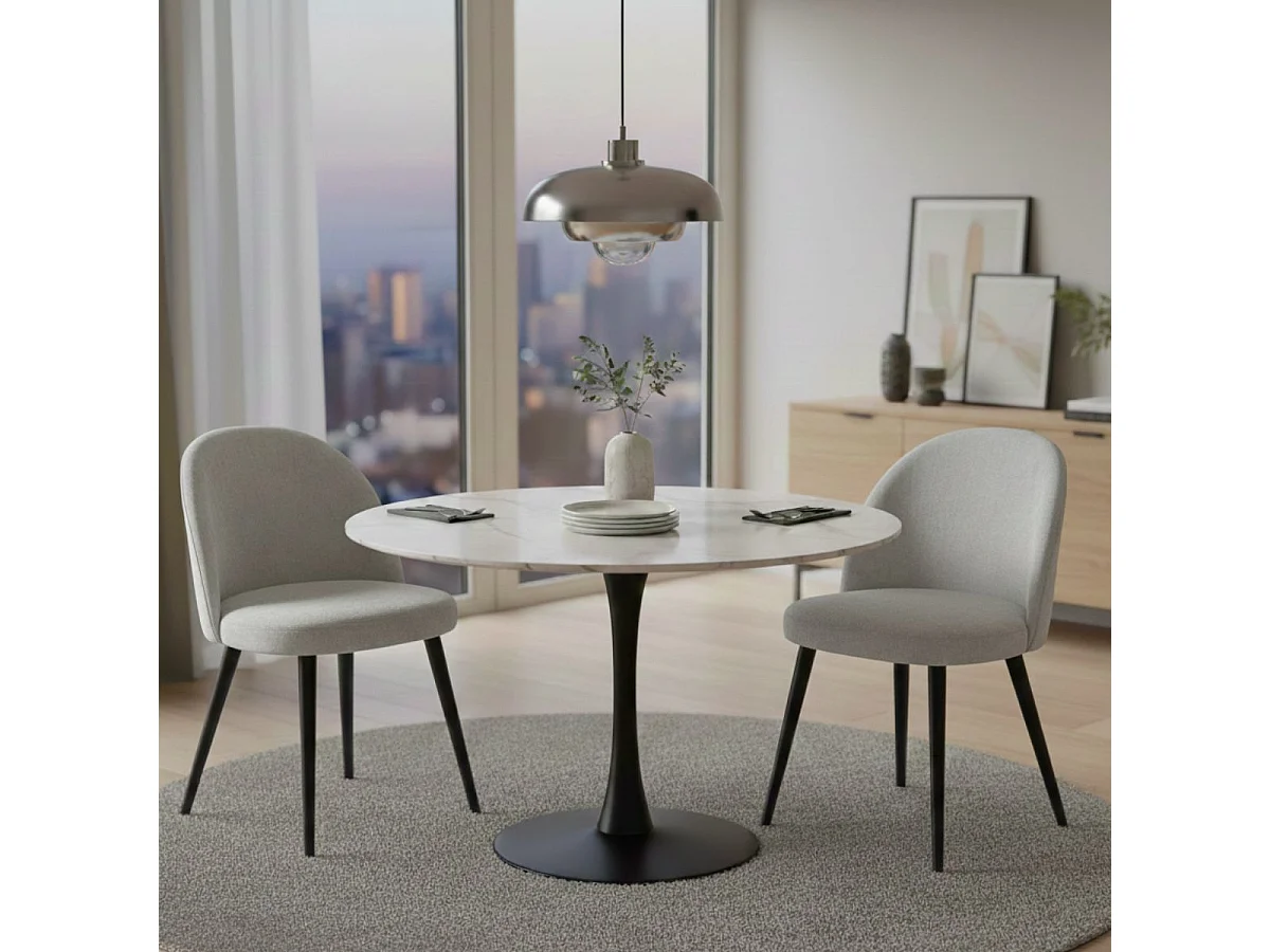 MOLLY - Lot de 2 Chaises Tissu Gris Piètement Bois Massif