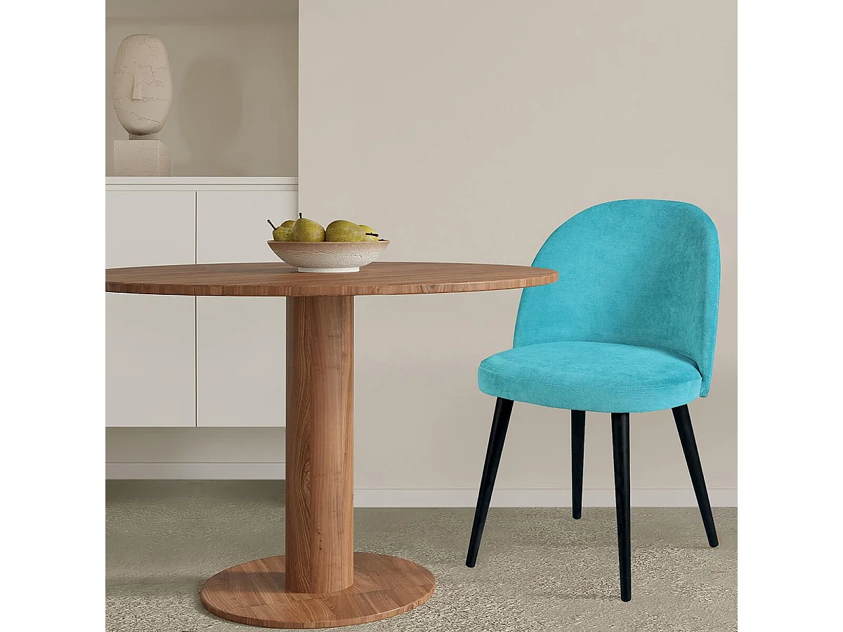 MOLLY - Lot de 2 Chaises Tissu Bleu Piètement Bois Massif