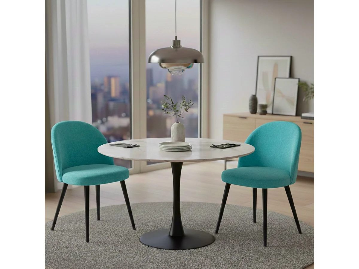 MOLLY - Lot de 2 Chaises Tissu Bleu Piètement Bois Massif