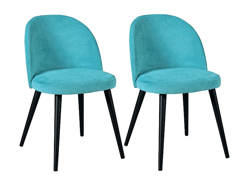 MOLLY - Lot de 2 Chaises Tissu Bleu Piètement Bois Massif