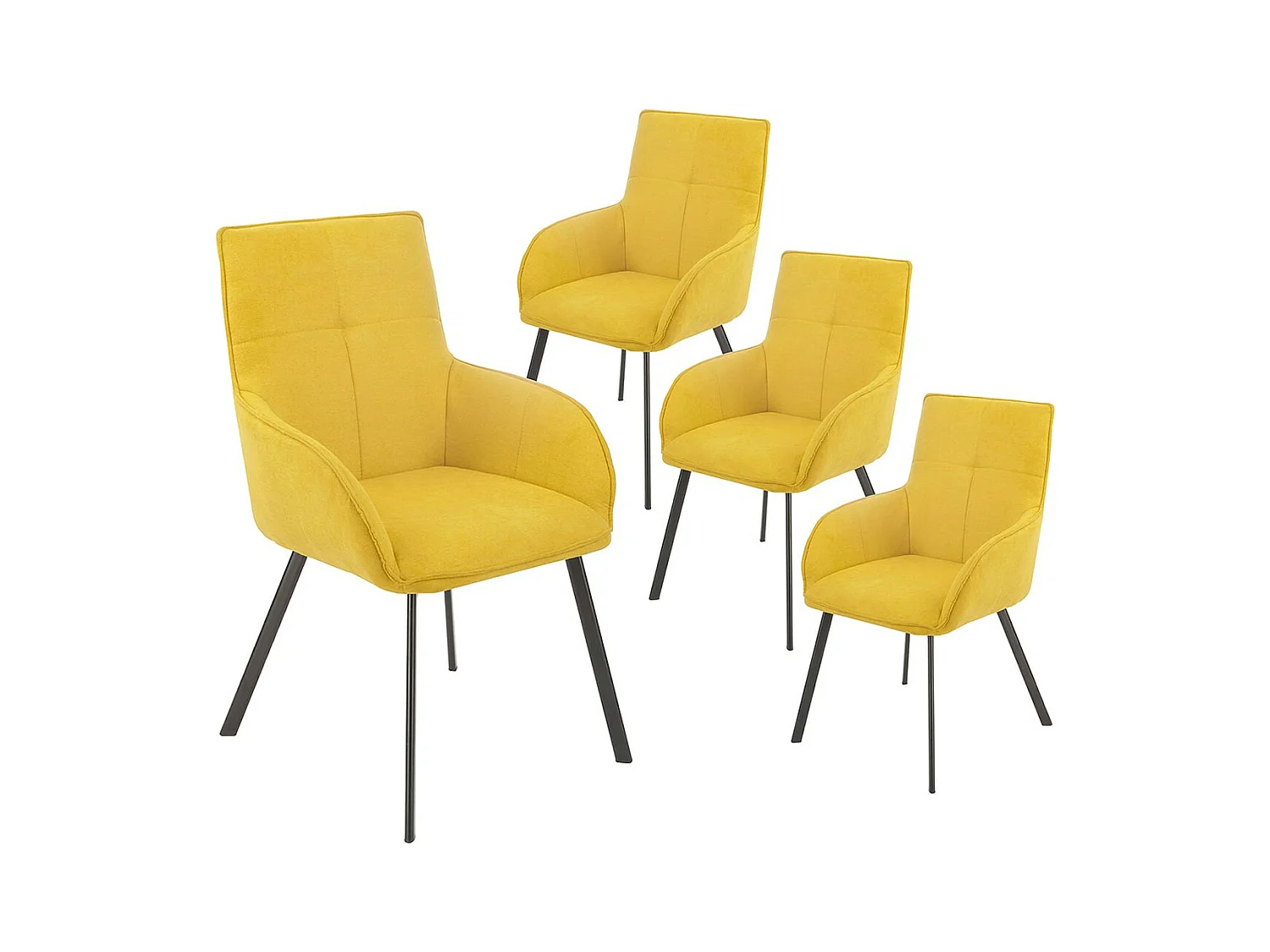 CATILA - Lot de 4 Fauteuils Jaunes Piètement Gris Mat