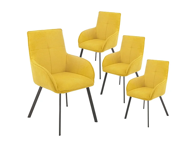 CATILA - Lot de 4 Fauteuils Jaunes Piètement Gris Mat