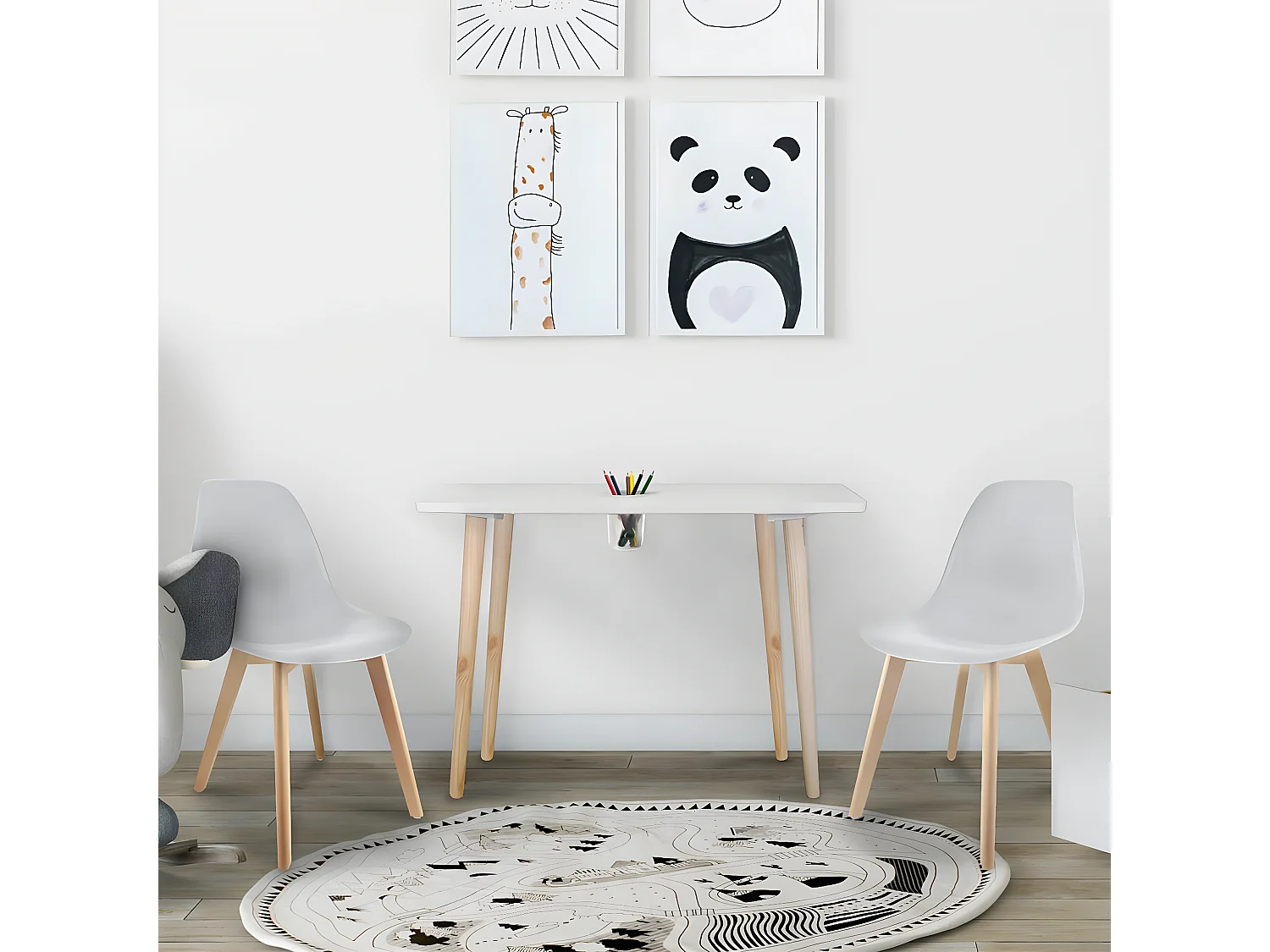 DRAWING - Table Carrée Enfant avec Pot à Crayons