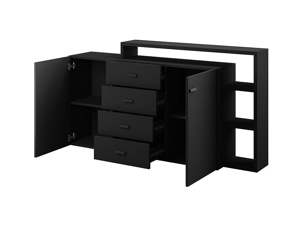 Buffet con estantería integrada colección BERGAME 180cm. Color negro super mate.