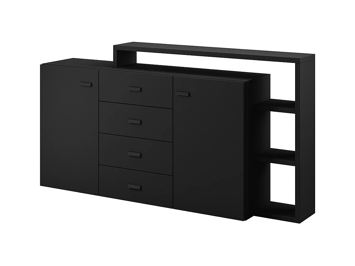 Buffet con estantería integrada colección BERGAME 180cm. Color negro super mate.