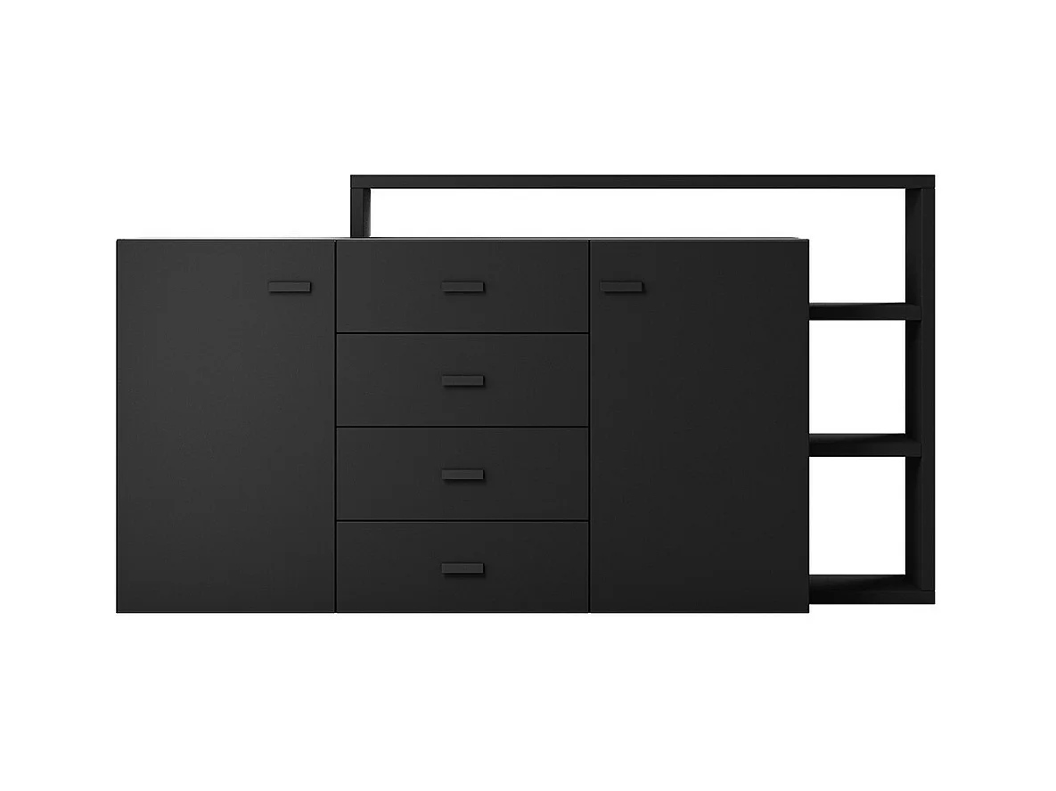 Buffet avec étagère intégrée collection BERGAME 180cm. Coloris noir super mat.