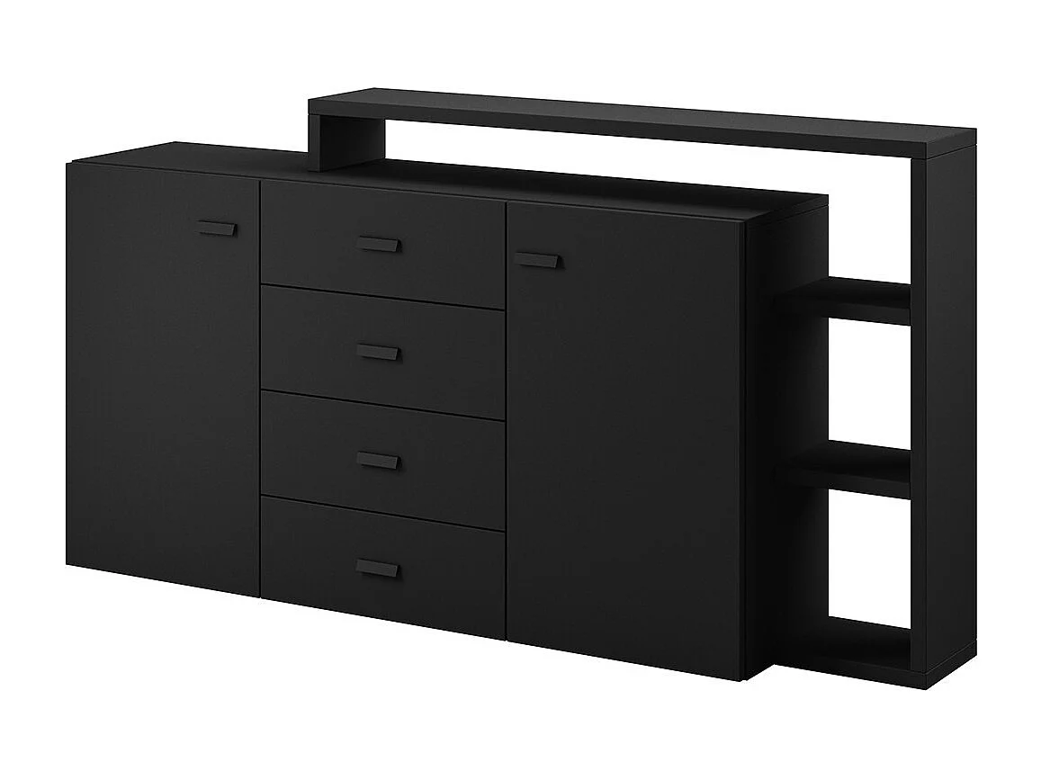 Buffet met ingebouwde planken, collectie BERGAME 180cm. Kleur: super mat zwart.