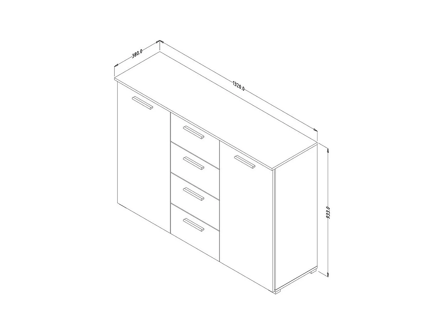 Cômoda design com 2 portas e 4 gavetas de 130cm. Coleção EOS em cor carvalho claro e branco.