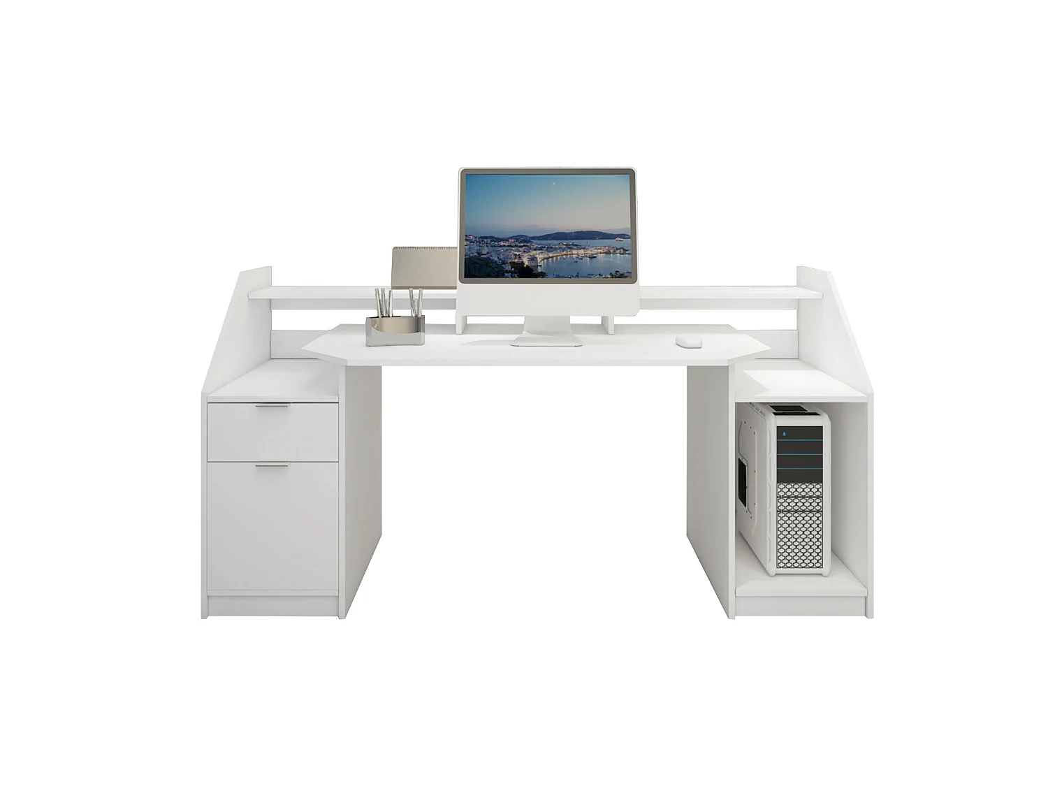 Escritorio ordenador estación de trabajo blanco MDF madera ML-DESIGN