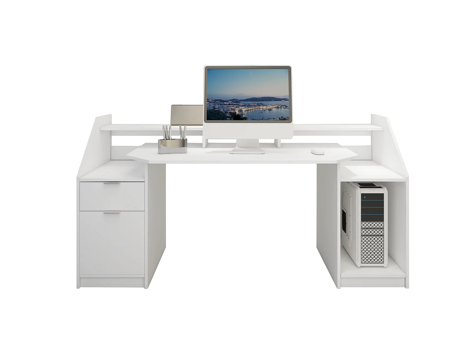 Table d'ordinateur bureau de travail PC en bois MDF blanc ML-DESIGN