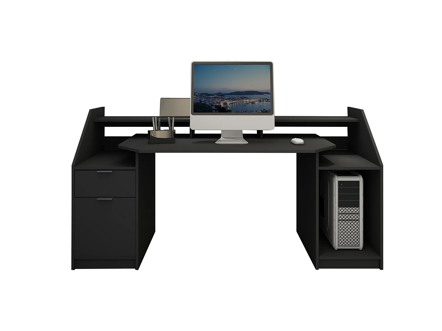 Escritorio ordenador portátil madera negro MDF melamina ML-DESIGN