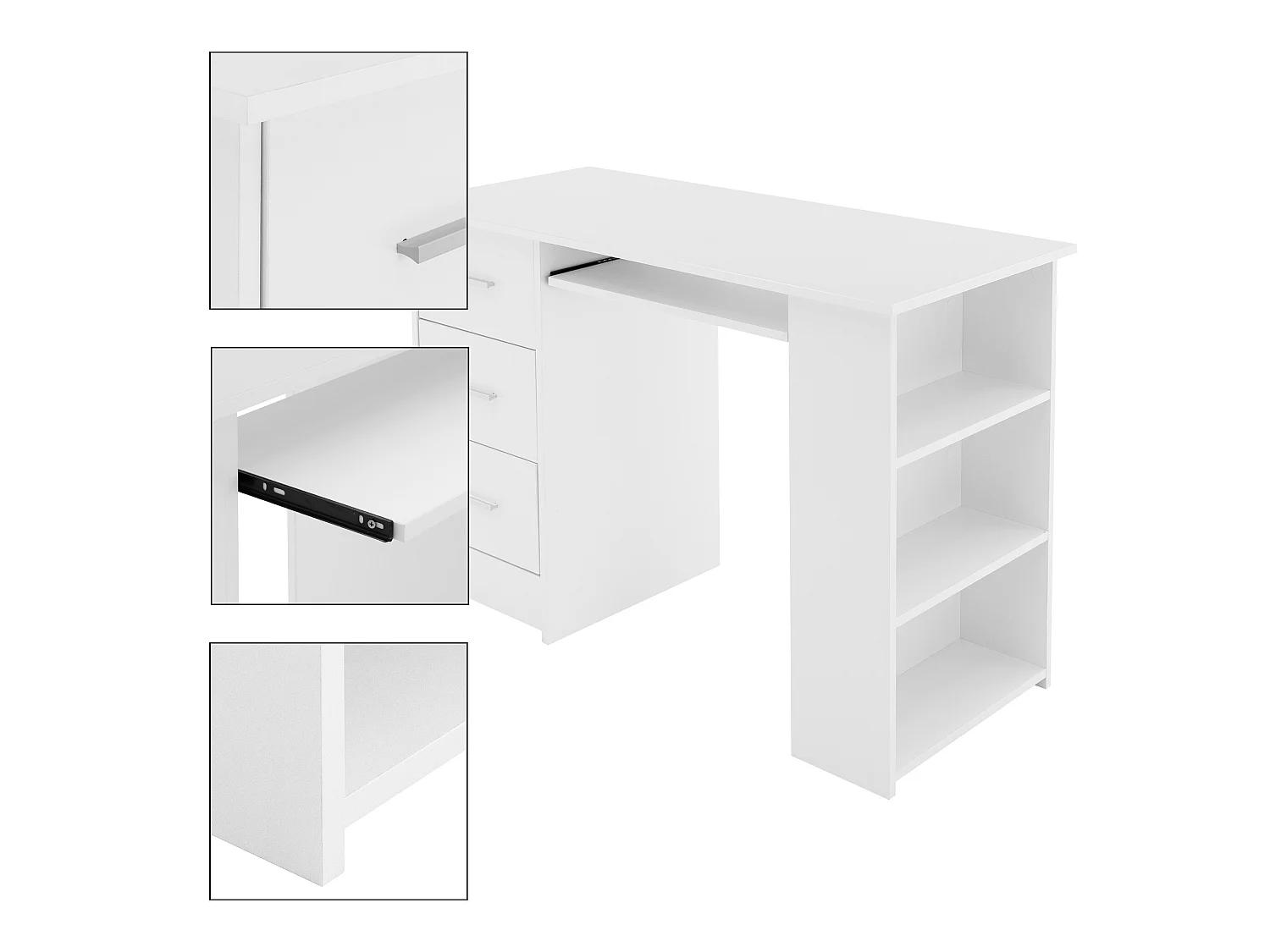 Escritorio con 3 estantes de almacenamiento blanco PC  ML-DESIGN