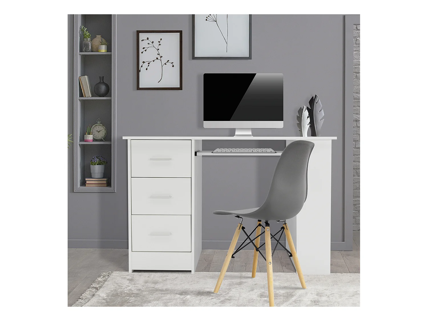 Escritorio con 3 estantes de almacenamiento blanco PC  ML-DESIGN