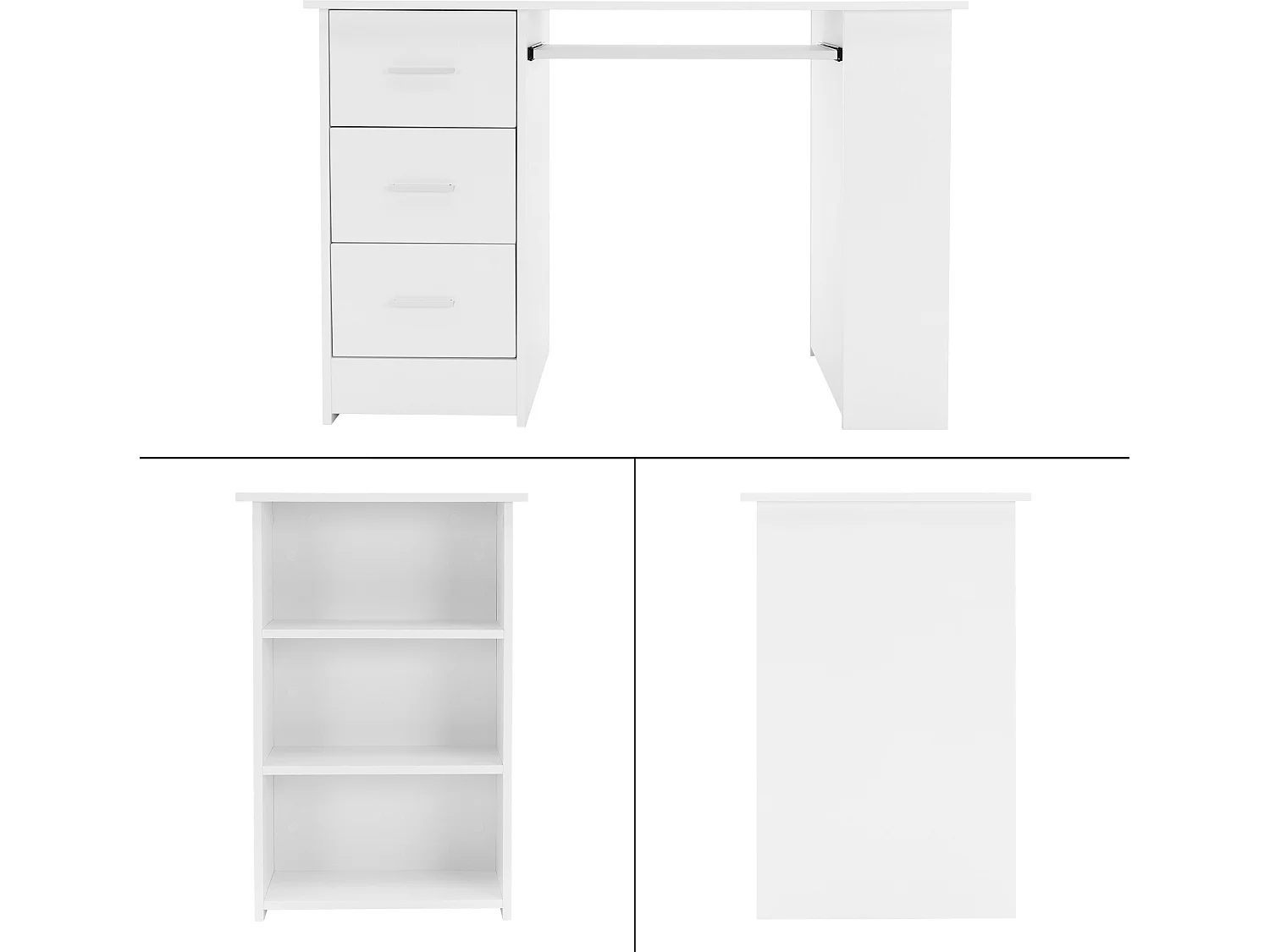 Bureau avec 3 étagères de rangement bureau pour PC blanc système ML-DESIGN
