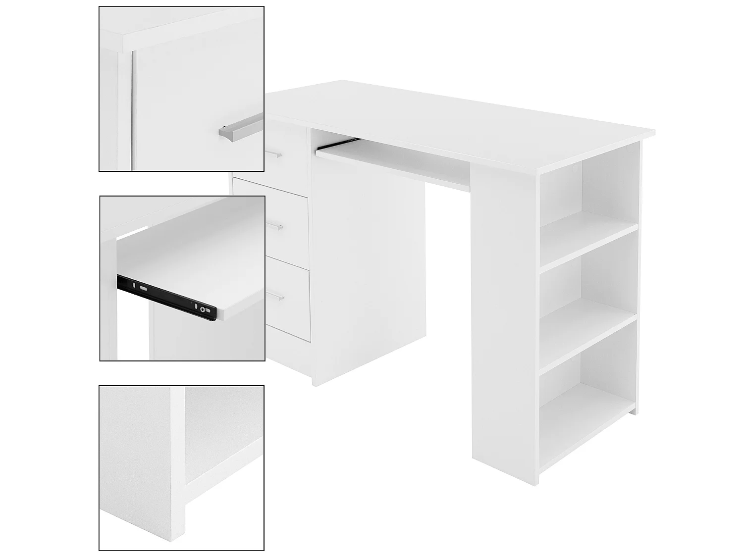 Bureau avec 3 étagères de rangement bureau pour PC blanc système ML-DESIGN