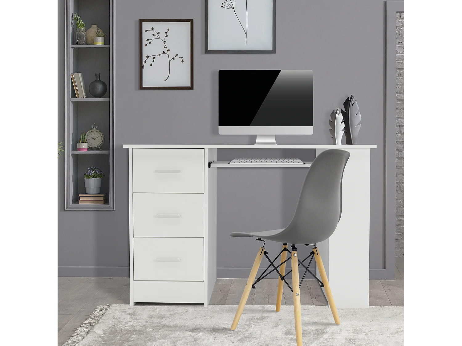 Bureau avec 3 étagères de rangement bureau pour PC blanc système ML-DESIGN