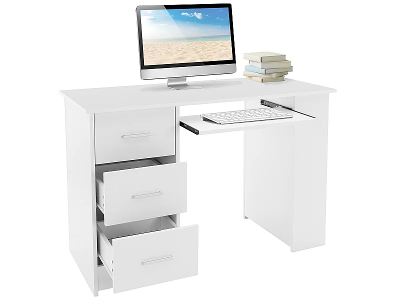 Scrivania con 3 ripiani portaoggetti bianco Scrivania per PC ML-DESIGN